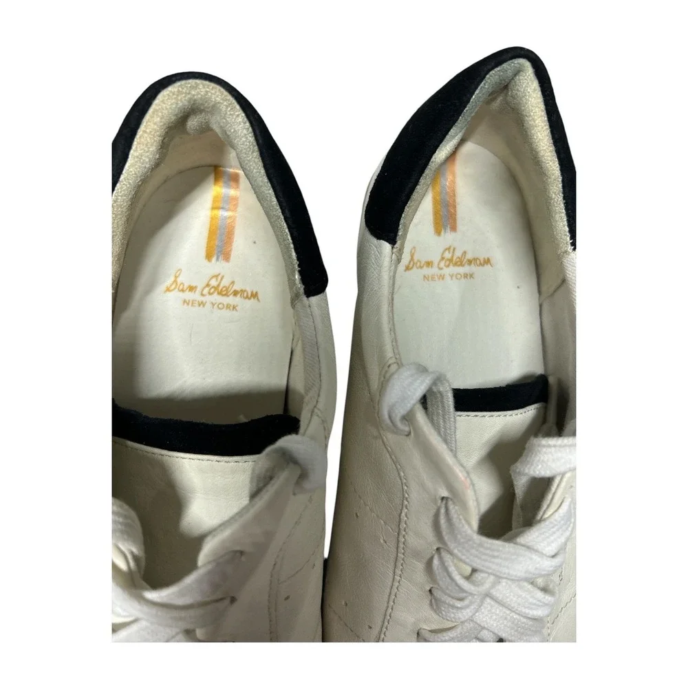 Sam Edelman josi White Leather Sneakers Black Suede Heel Gum Sole